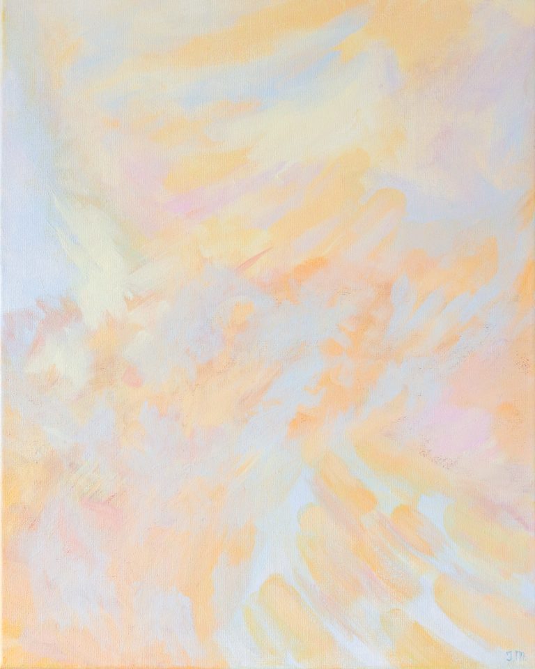 Acrylic painting “Harmonious Chaos”, 50×40 cm, 2022, intuitive artwork with rhythmic movement showing beauty through self-acceptance.