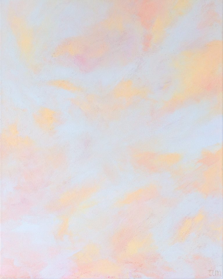 Acrylic painting “Sweet Dreams”, 50×40 cm, 2022, dreamlike artwork expressing inspiration and gentle movement toward goals.