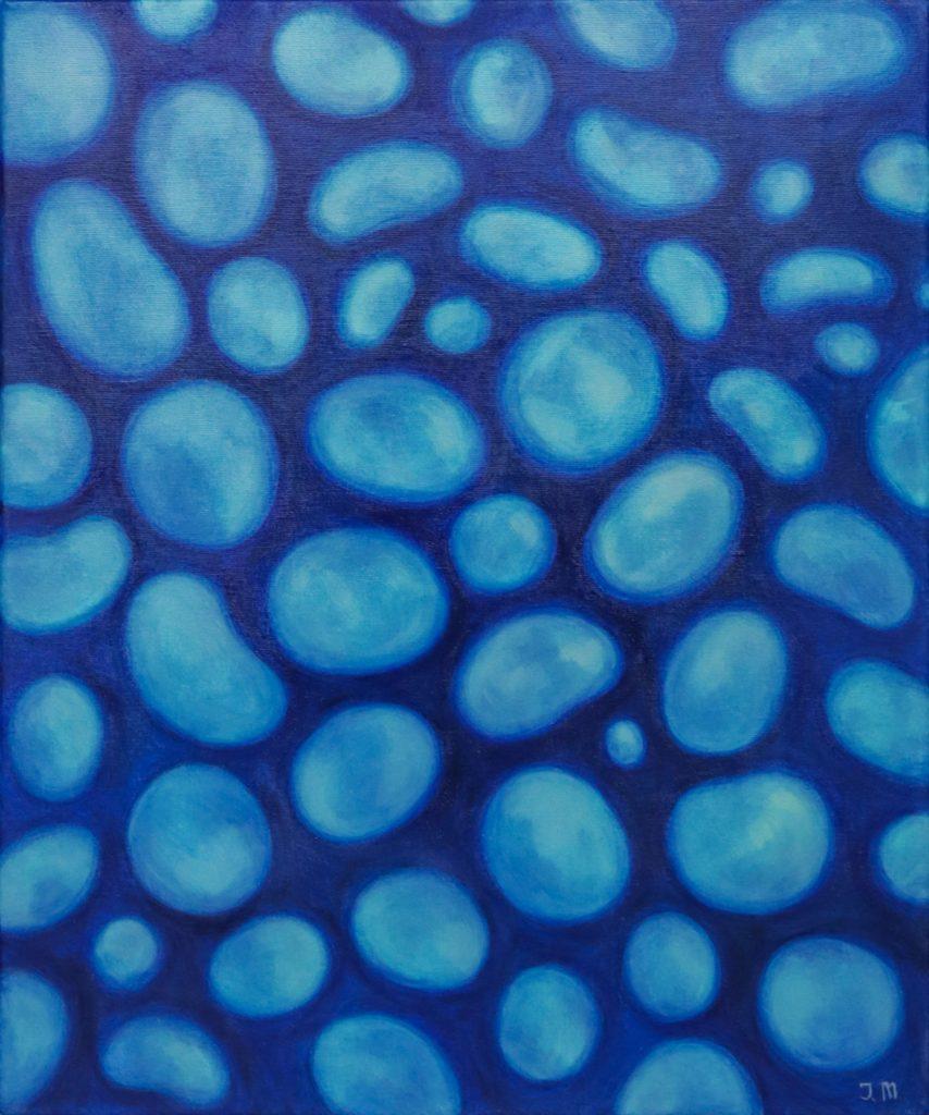 Acrylic painting “Moonlight Glow”, 60×50 cm, 2022, marking the start of an intuitive journey and self-discovery.