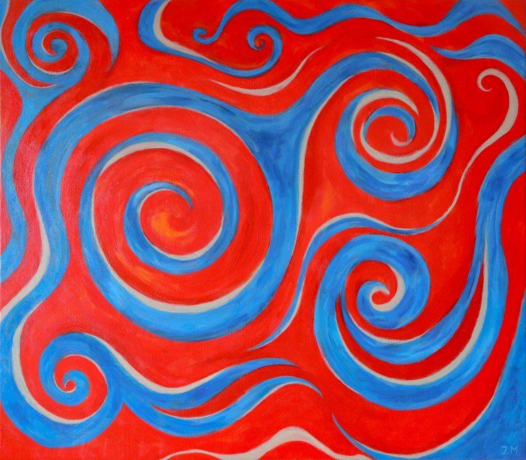 Acrylic painting “Scales of Life”, 70×80 cm, 2024, reflecting harmony and balance between inner and outer worlds.