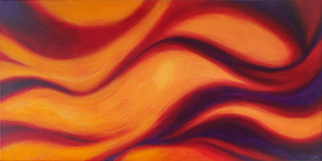 Acrylic painting “Waves of Love”, 40×80 cm, 2024, celebrating love as warmth, healing, and inspiration reminding us to act with open heart.
