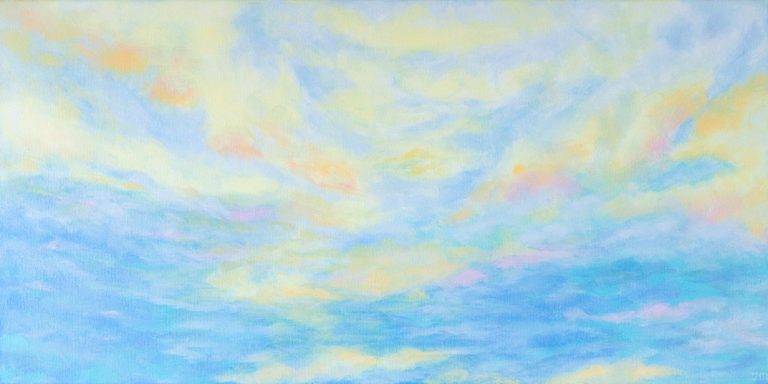 Acrylic painting “Beyond”, 50×100 cm, 2022, symbolizing freedom, expansion of our vision, and the joy of dreams.